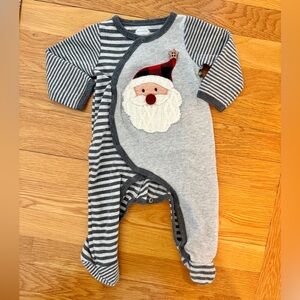 Mud Pie Gray & Charcoal Striped Santa Footed One-Piece